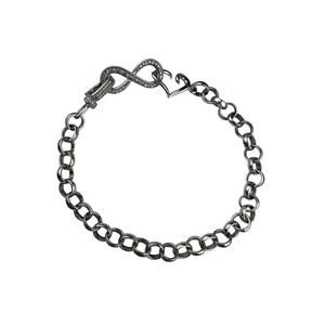 Infinity Symbol Sterling Silver Bracelet Rolo Chain 7.75" Diamonds